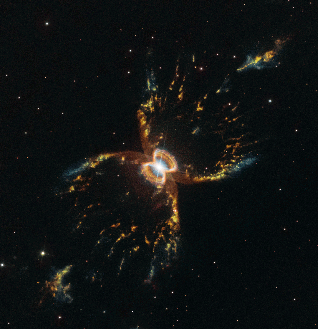 Nebulosa del Cangrejo del Sur con partes de interés resaltadas 