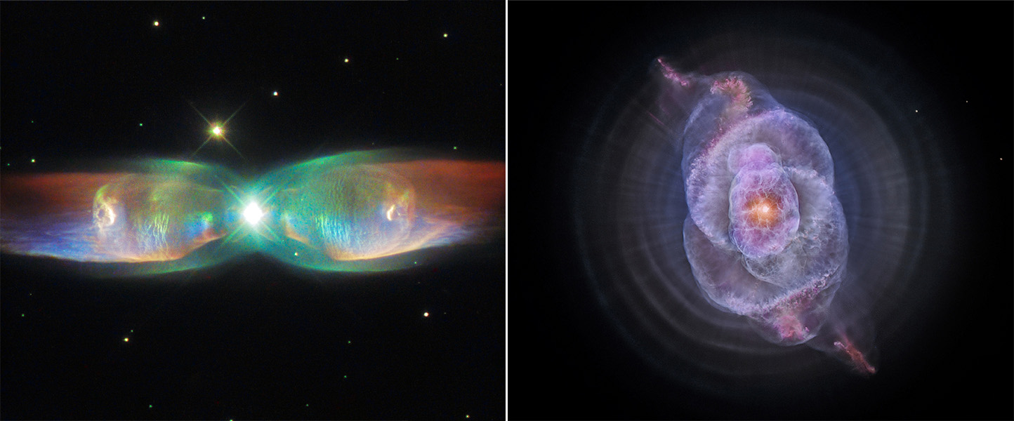 Nebulosa de los Chorros Gemelos y nebulosa de Ojo de Gato 
