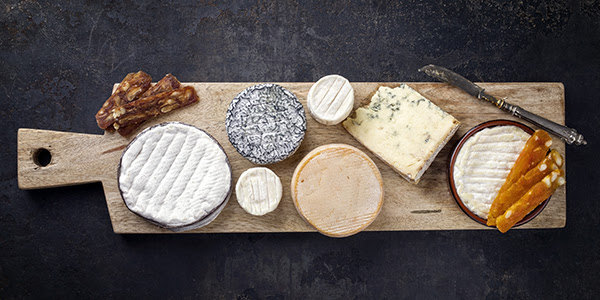 A varied platter of cheeses