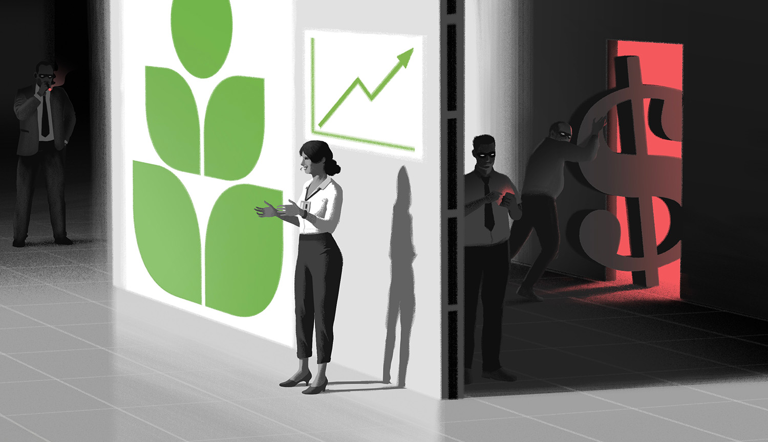 Ilustración conceptual del delito corporativo.