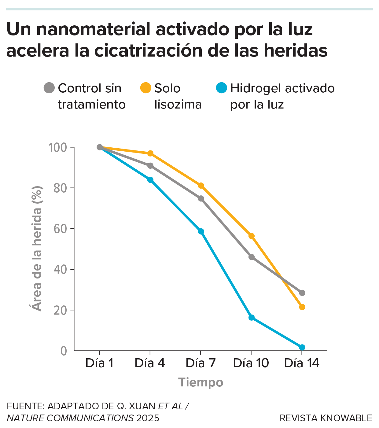 Gráfico que compara la velocidad de cicatrización de las heridas con y sin el nuevo tratamiento.