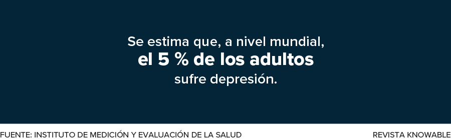 Depresión Recuadro que indica que el 5 % de los adultos del mundo padecen depresión.