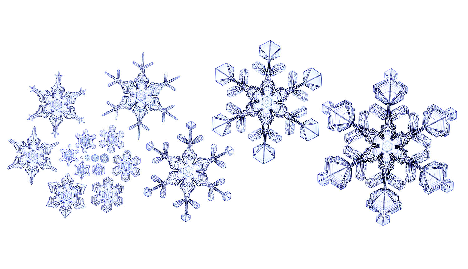 Secuencia de 18 imágenes que muestra la creación de un copo de nieve.
