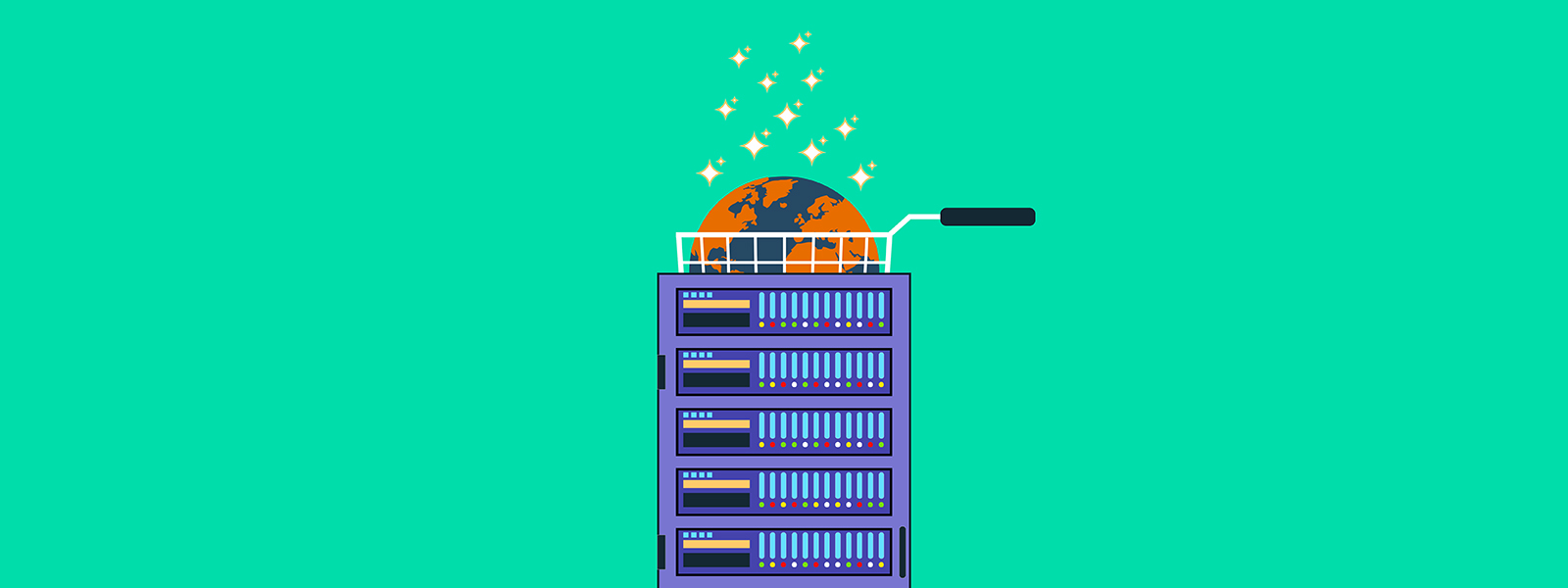 Equipos de un centro de datos. Encima, la Tierra se fríe.