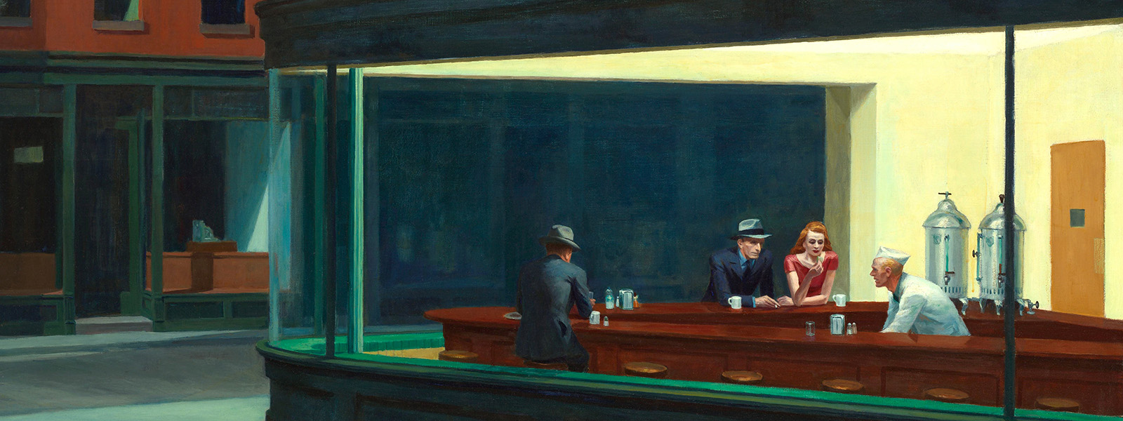 Cuadro de Edward Hopper muestra a personas en una cafetería en la noche.